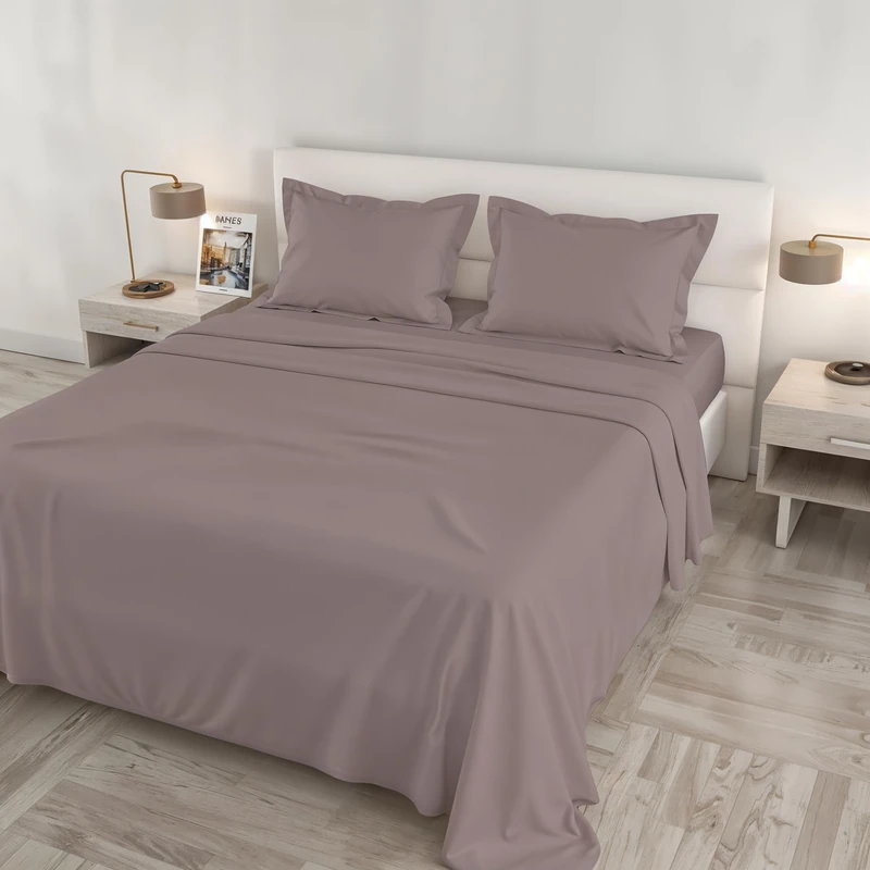 Satin Cloe Maxi Bed Set, 100% Cotton, Made in Italy – Sheet Set, 2 Pillowcases with Frill, Top Sheet 260 x 300 cm, Bottom Sheet 180 x 200 cm – Antique Pink