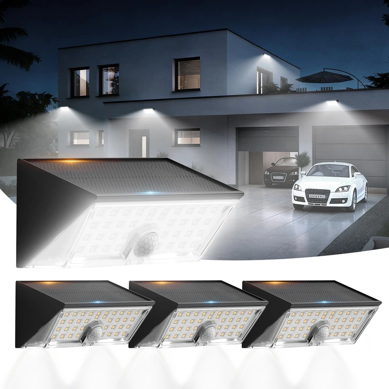 Smiling Shark WL-06L Solar Lights Outdoor with Motion Sensor, Double Function LED Wall Light, Solar Outdoor, 4 Modes, IP65 Waterproof, Super Bright Solar Light, Cool White for Garden, Patio, Garage - Image 1