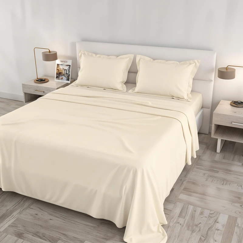 Satin Cloe Maxi Bed Set, 100% Cotton, Made in Italy – Sheet Set, 2 Pillowcases with Frill, Top Sheet 260 x 300 cm, Bottom Sheet 180 x 200 cm – Cream - Image 1