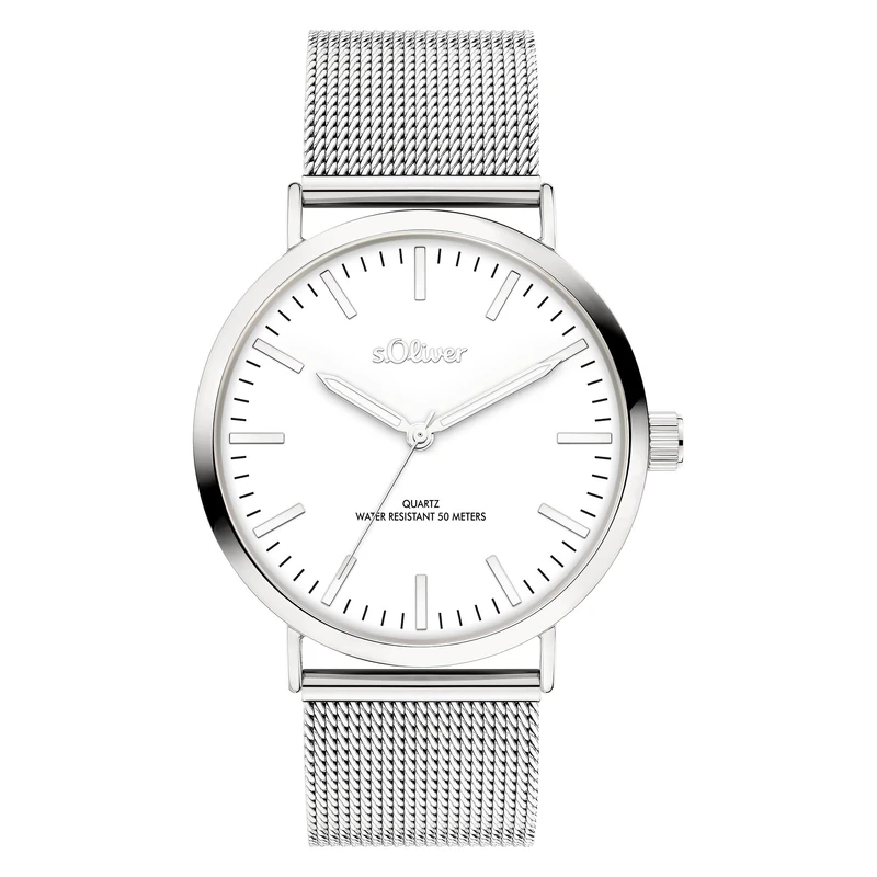 s.Oliver Women's Watch, Round, Silver, 38 mm, Elegant Women's Watch Made of Polished Stainless Steel with Quartz Movement, 5 ATM Waterproof, Scratch-Resistant
