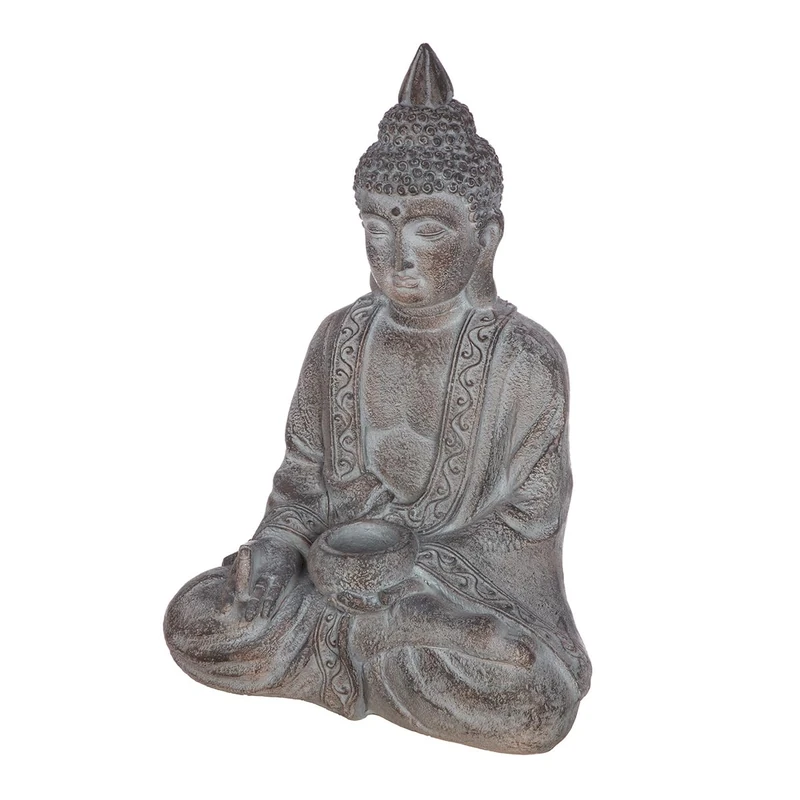 GILDE Buddha Figurine Candle Holder Made of Magnesia - Grey - Wiped Surface - Height 67 cm x Width 46 cm - Garden Decoration