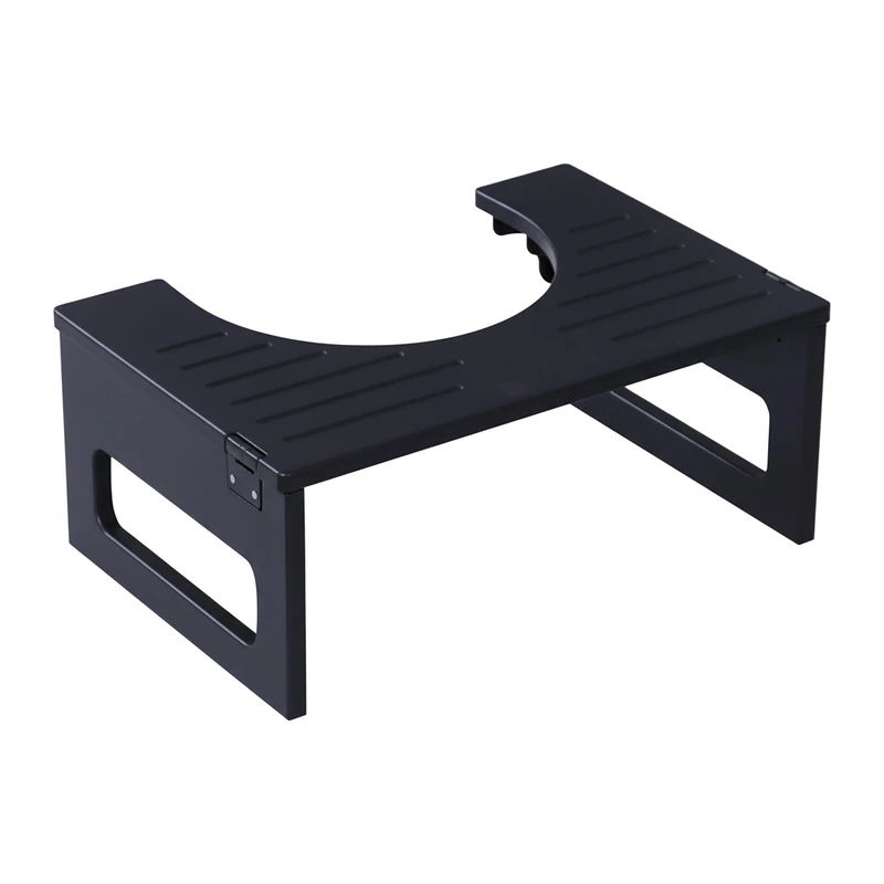 Relaxdays Bamboo Foldable Toilet Stool for Adults, Non-Slip, Black – 18x43x27.5 cm