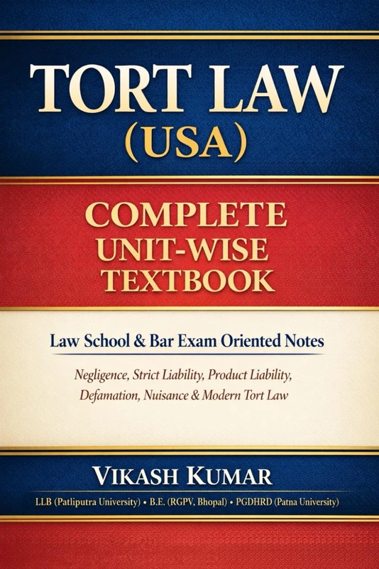 Tort Law (USA): Complete Unit-Wise Textbook: Law School & Bar Exam Oriented Notes with Clear Explanations of Negligence, Strict Liability, Product Liability, Defamation, Nuisance & Modern Tort Law