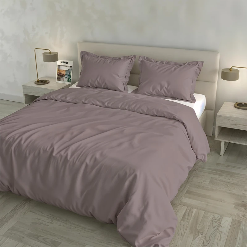 Satin Cloe Duvet Cover Set, 100% Cotton, Made in Italy – Bag 255 x 200 cm with Double Flap 50 cm, 2 Pillowcases 52 x 82 cm with 4 Ruffles, Solid Colour – Antique Pink - Image 1