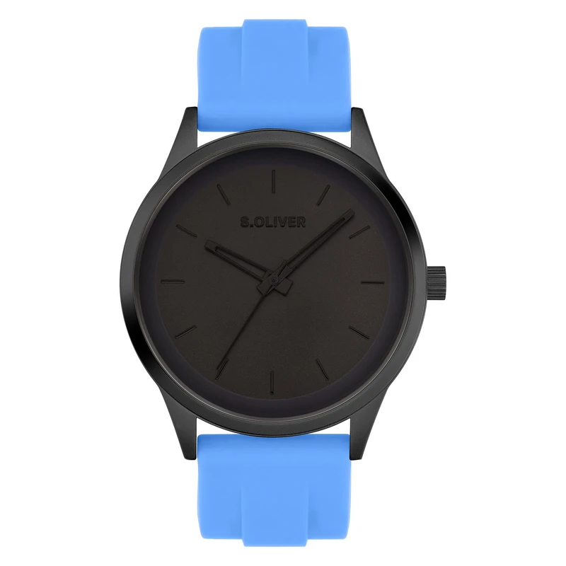 s.Oliver Men's Watch, Round, IP Black, 44 mm, Metal Watch with Quartz Movement on Silicone Strap with Pin Buckle, Analogue Watch, 3 ATM Waterproof, Scratch-Resistant