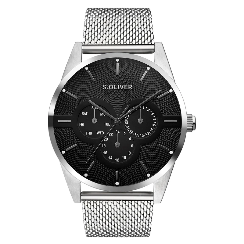 s.Oliver Men's Watch, Round, IP Black, 42 mm, Metal Watch with Quartz Movement on Stainless Steel Strap with Folding Clasp, Analogue Watch, 3 ATM Waterproof, Scratch-Resistant