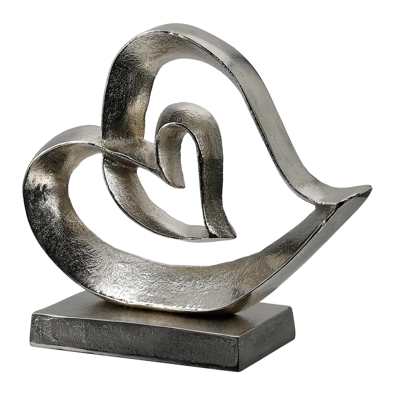 GILDE Stand Relief Heart Aluminium Antique Finish Silver Heart Shape Height 25 cm x Width 29 cm - Image 1