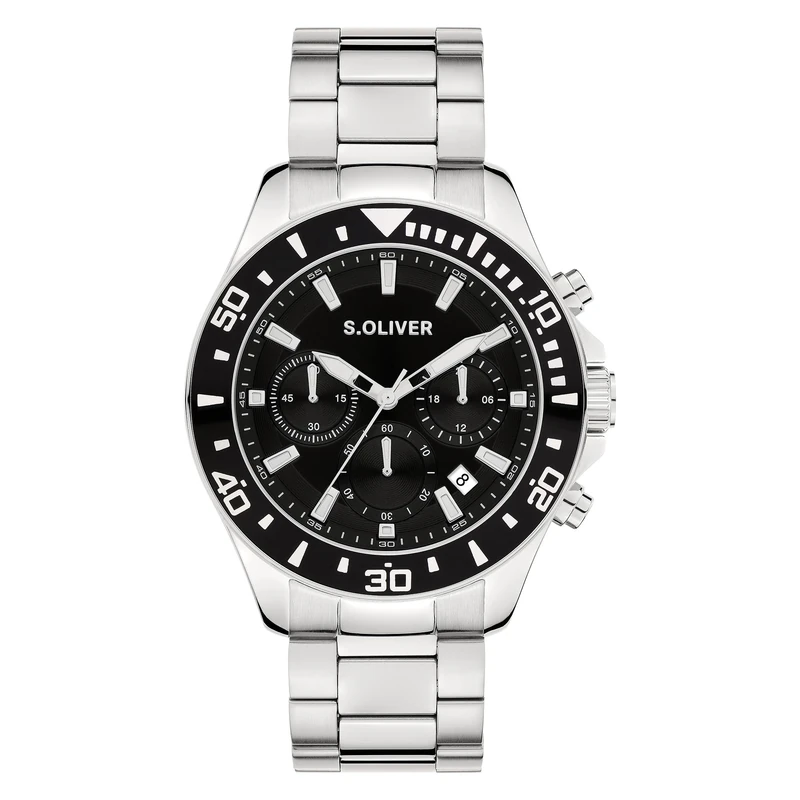 s.Oliver Men's Watch – Round – Silver – 41 mm – Metal Watch with Quartz Movement on Stainless Steel Strap with Folding Clasp – Analogue Watch – 10 ATM Waterproof – Scratch-Resistant