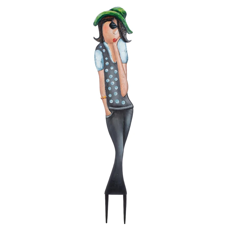 Casablanca Celine Garden Stake - Metal - Woman Motif - Grey - Height 140 cm x Width 25 cm - Garden Decoration