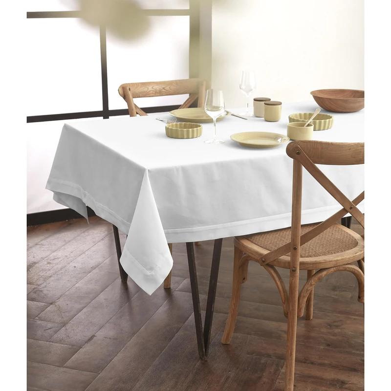 Solino Home White Rectangle Tablecloth 60 x 156 Inch - Dru Cotton Linen Table Cloth, Machine Washable, Soft Durable Fabric Tablecloths for Dining, Summer Decor