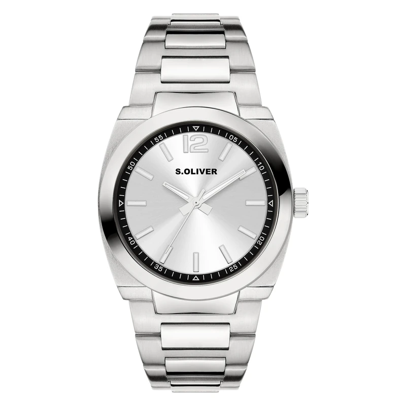 s.Oliver Men's Watch – Round – Silver – 39 mm – Metal Watch with Quartz Movement on Stainless Steel Strap with Folding Clasp – Analogue Watch – 3 ATM Waterproof – Scratch-Resistant