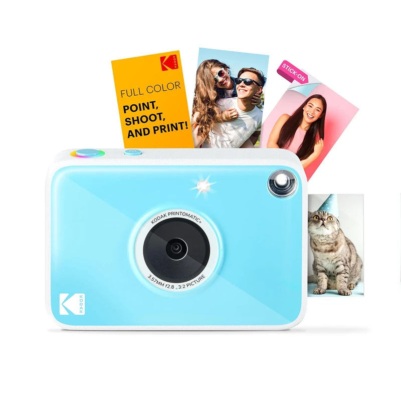 Kodak Printomatic+ Full-Color Instant Print Digital Camera, Zink 2x3" (5.1x7.5 cm) Sticky-Back Photo Paper, 5MP, Portable, Creative Fun Gift for Birthday, Christmas, Holiday, Skyblue