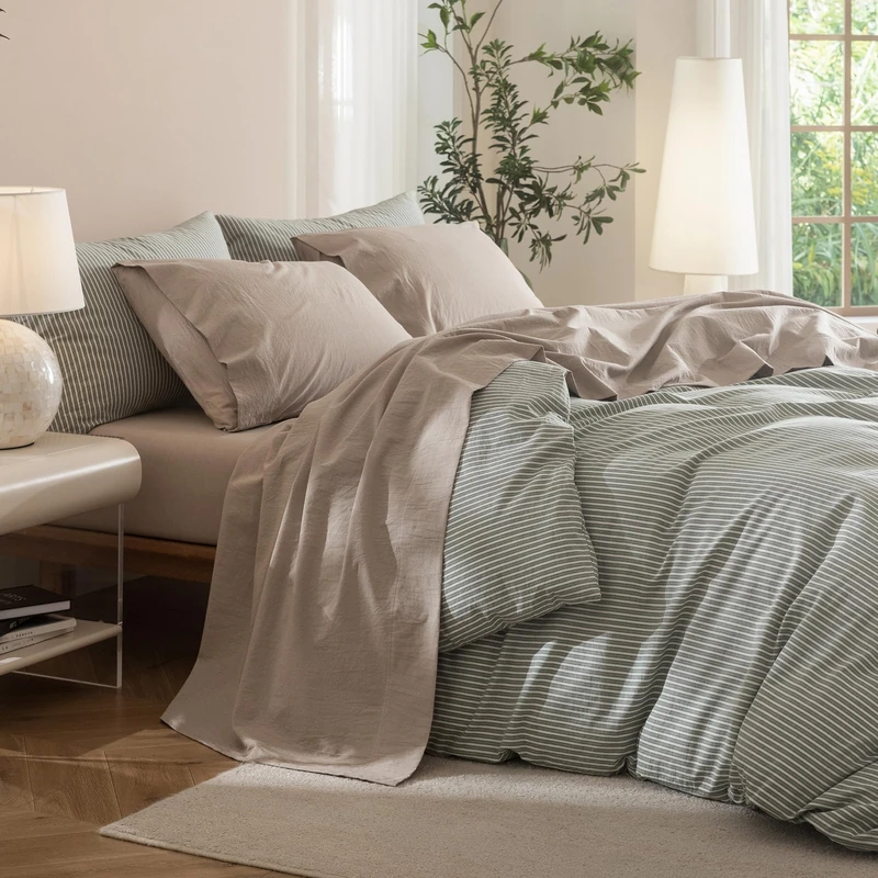 JIYUAN King Washed Cotton Sheet Set, 4-Piece, Relaxed Linen Feel