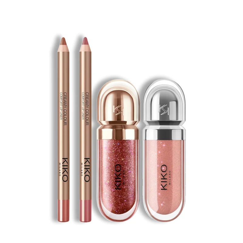 KIKO Milano Creamy Colour Comfort Lip Liner 21, Creamy Colour Comfort Lip Liner 05 Long-lasting Lip Pencil, 3D Hydra Lipgloss 44 and 3D Hydra Lipgloss 20 | Softening lip gloss for a 3D look