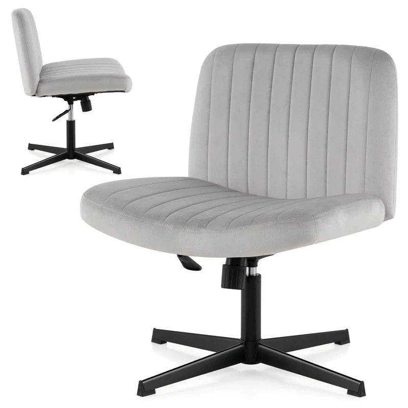 SFAREST Ergonomic Office Chair, Cross Legged Computer Desk Chair with Rocking Function, Adjustable Height & Wide Seat, Modern Armless Vanity Chair Padded Chair for Home Office(Gray,72 x 72 x 77-89cm)