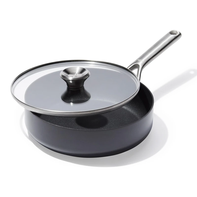 OXO Ceramic Non‑Stick Professional 24 cm Sauté Pan with Lid – Diamond‑Reinforced No-PFAS Ceramic, Induction‑Ready Base, Tempered Glass Lid, Oven Safe to 200°C, Dishwasher Safe