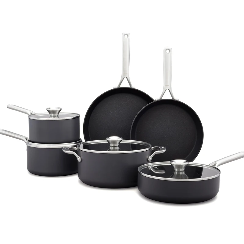 OXO Ceramic Non‑Stick Professional 10‑Piece Pots and Pans Cookware Set – No-PFAS Diamond‑Reinforced Ceramic, Induction‑Ready Bases, Tempered Glass Lids, Oven Safe to 200°C, Dishwasher Safe