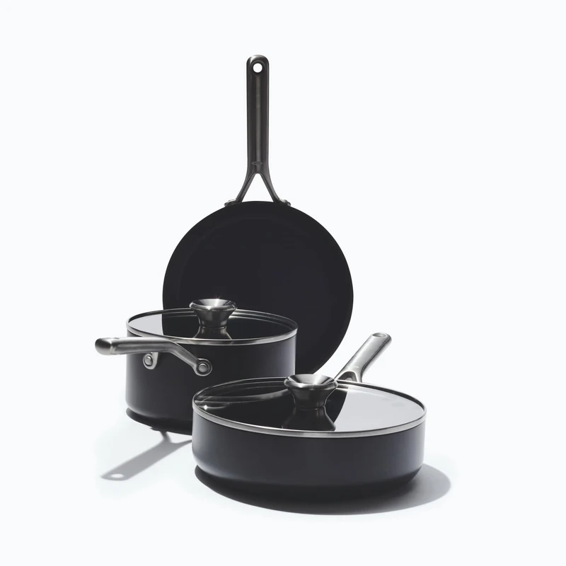 OXO Ceramic Non‑Stick Professional 5‑Piece Pots and Pans Starter Set – Diamond‑Reinforced No-PFAS Ceramic, Induction‑Ready Bases, Tempered Glass Lids, Oven Safe to 200°C, Dishwasher Safe