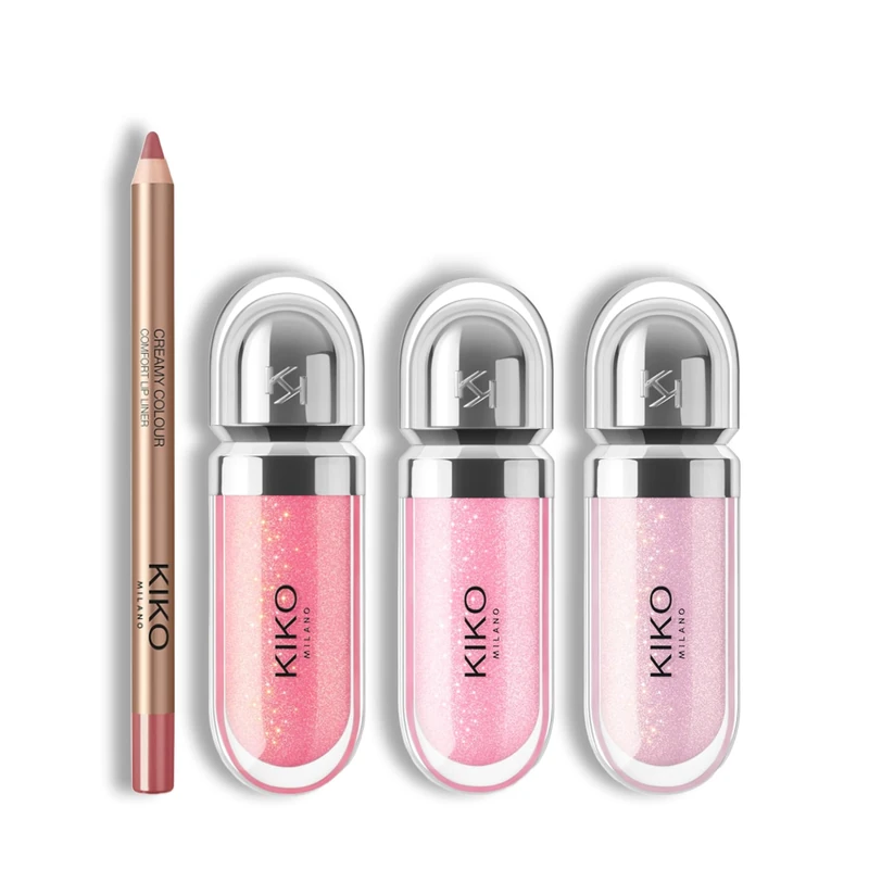 KIKO Milano Lip Glow Sets | Creamy Comfort Lip Liner 05 & 3D Hydra Lipgloss Trio 05, 26 & 27 | The Perfect Lip Set for Defined & Glossy Lips