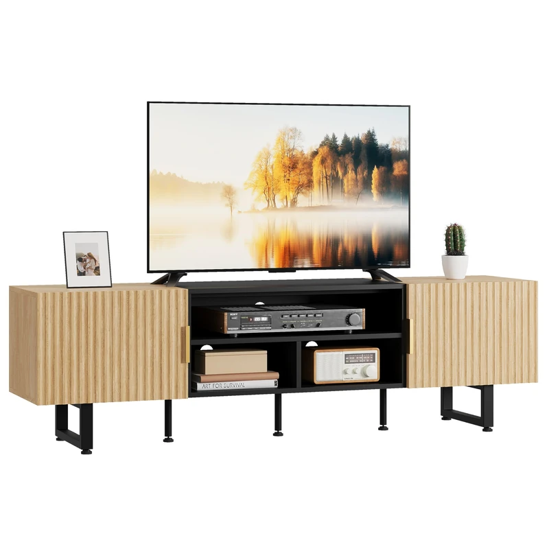 IRONCK TV Stand Cabinet 180cm Wooden TV Unit for up to 65/75 Inches Television, TV Console Table with 3 Shelves Storage 2 Cabinet Doors, Media Entertainment Center Living Room Bedroom (Oak)