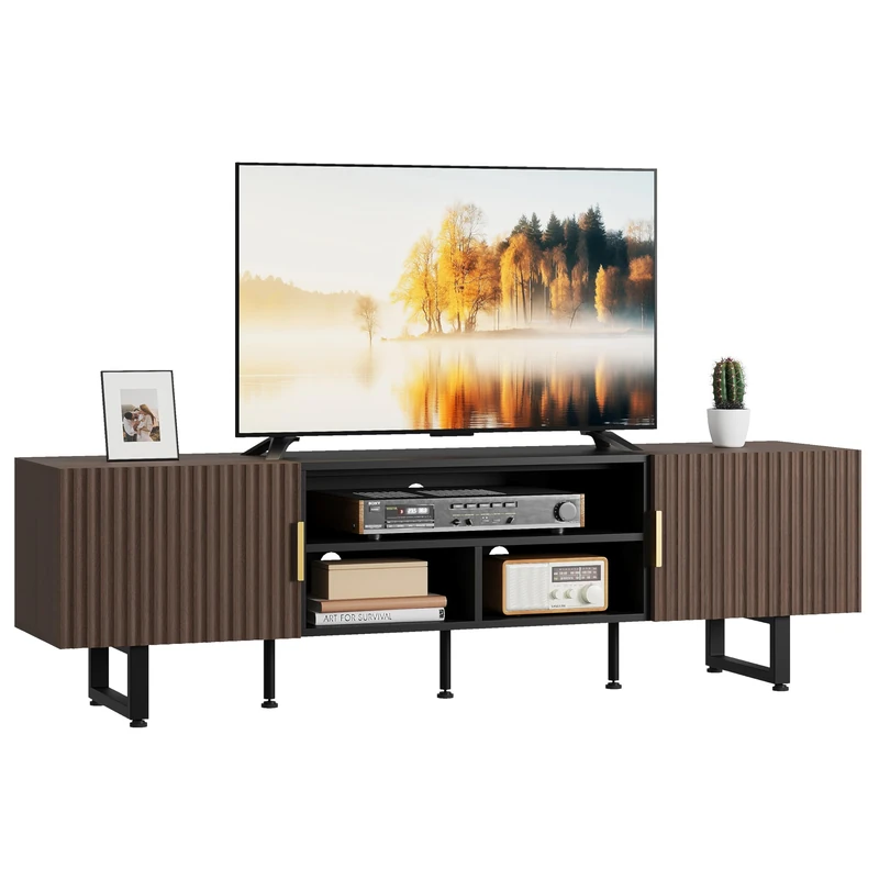 IRONCK TV Stand Cabinet 180cm Wooden TV Unit for up to 65/75 Inches Television, TV Console Table with 3 Shelves Storage 2 Cabinet Doors, Media Entertainment Center Living Room Bedroom (Vintage Brown)