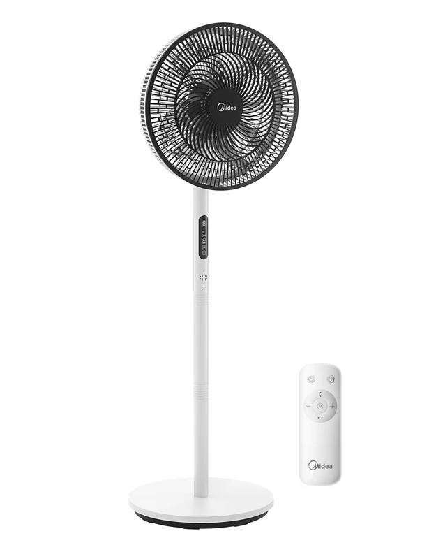 Midea Pedestal Fan with Mobius Blades, 17dB Whisper Quiet Operation, Osicllation Fan 30W Energy Efficient DC Motor, 9H Timer, Remote Control, Adjustable Height Standing Fan for Bedroom & Office
