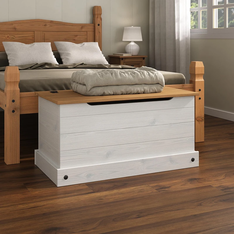 Mews Corona Bedding Box Storage Toy Chest White Traditional Mexican Pine Solid Wood