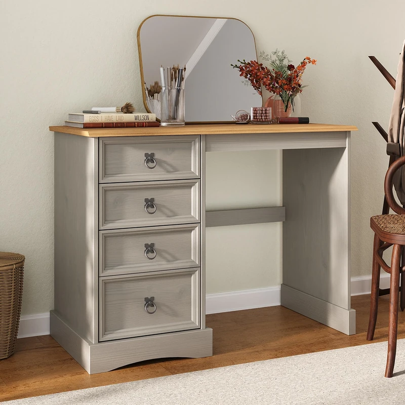 Mews Corona Dressing Table Grey 4 Drawer Computer Desk Solid Mexican Pine