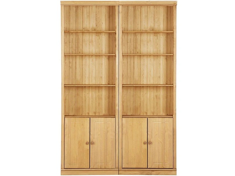 Anita Wall Unit A with 2 bookcases and 4 wooden doors in stained wax,37x223x148 cm (DxHxW)