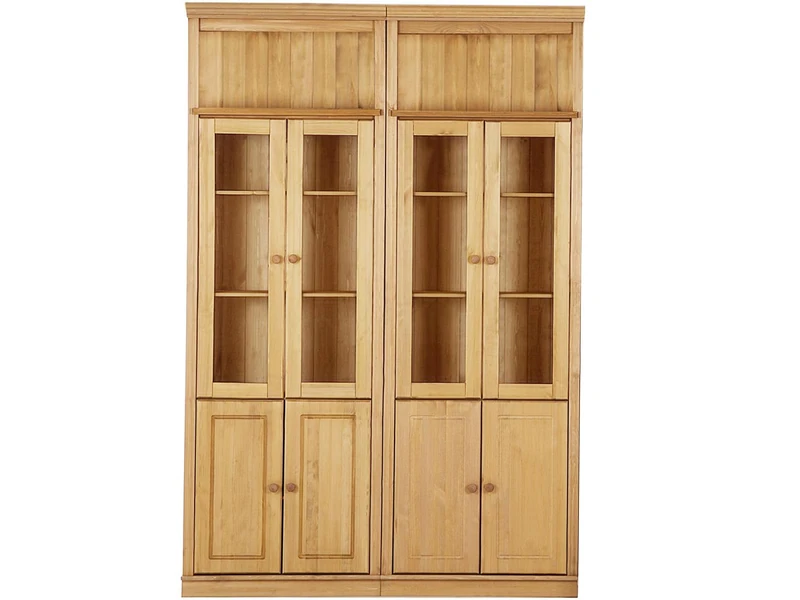 Anita Wall Unit I with 2 bookcases, 4 wooden doors and 4 glass doors in stained wax,34x223x148 cm (DxHxW)