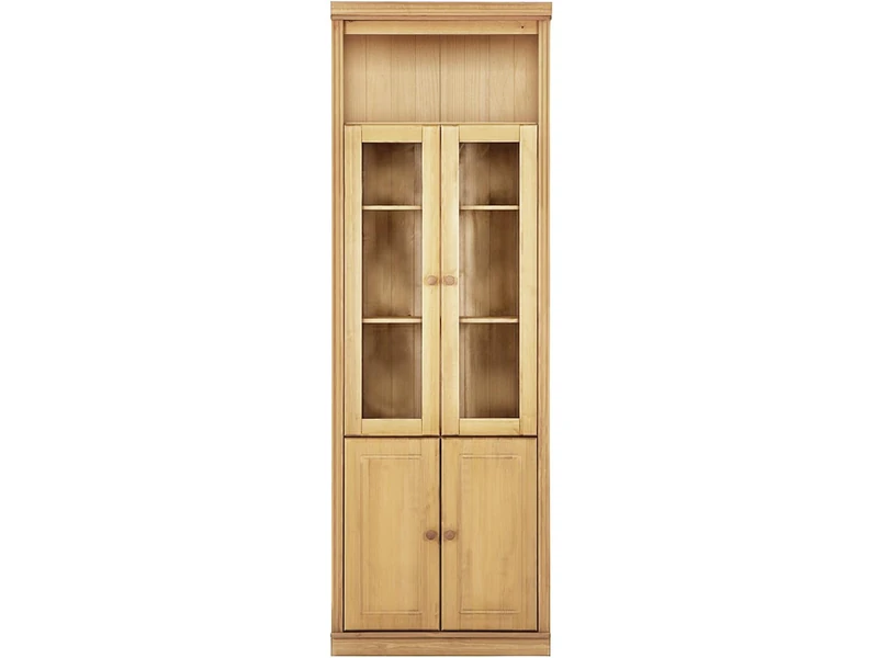 Anita Wall Unit F with 1 bookcase, 2 wooden doors and 2 glass doors in stained wax,37x223x74 cm (DxHxW)