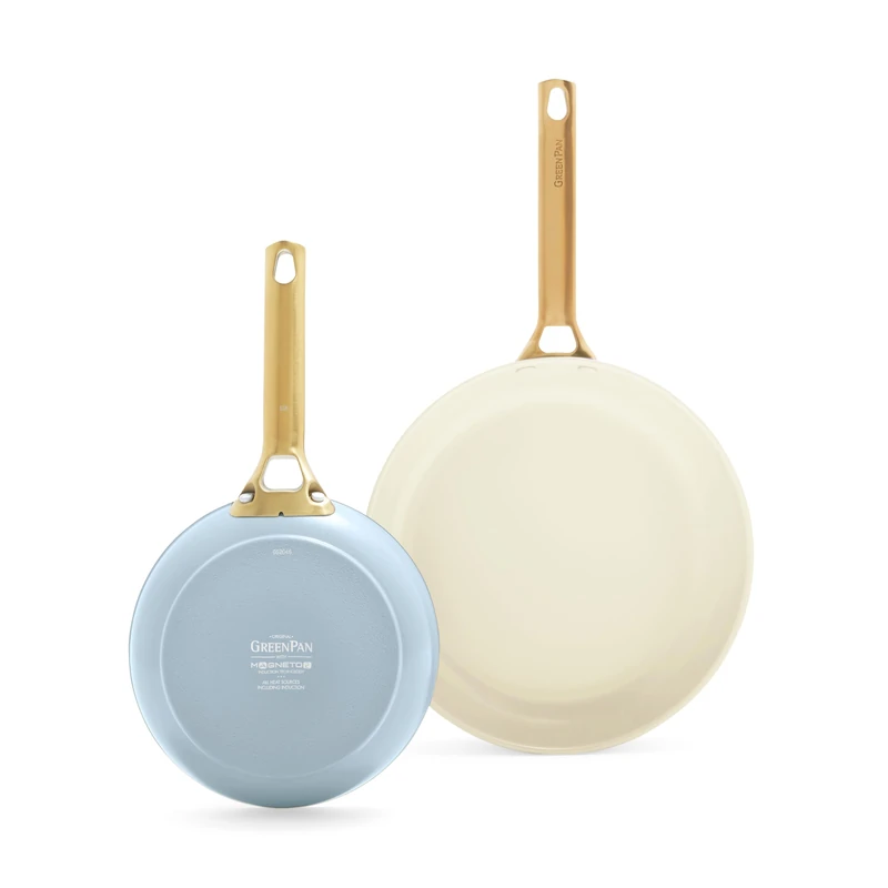 GreenPan Reserve Hard Anodised Healthy Ceramic Non-Stick Frying Pan Set with 20 and 26 cm Diameter, Gold Handle, PFAS-Free, Induction, Dishwasher Safe, Oven Safe, Mother's Day Gift, Light Blue