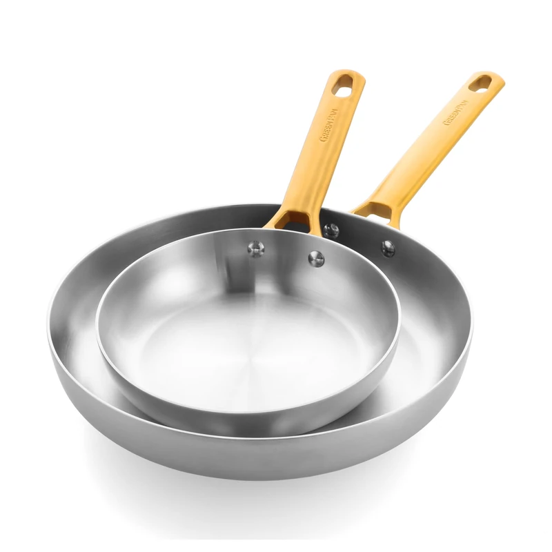 GreenPan Padova 2-Piece Stainless Steel Triply, Induction Safe, Gold Stainless Steel Handle, Oven Safe up to 220°C, Dishwasher Safe, Silver