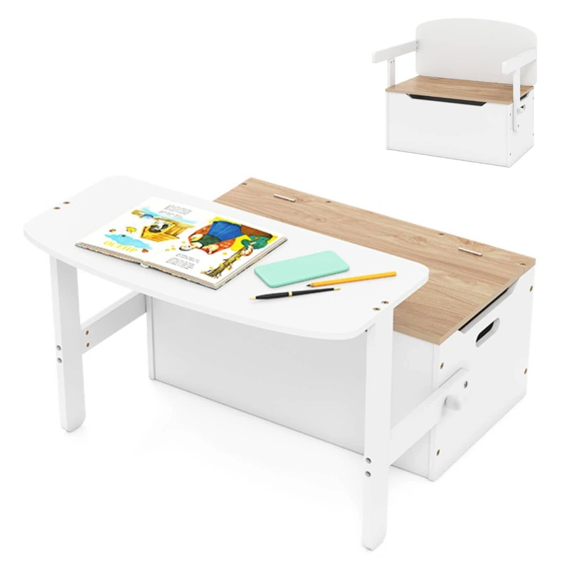GYMAX 3 in 1 Kids Storage Bench, Convertible Toy Storage Box