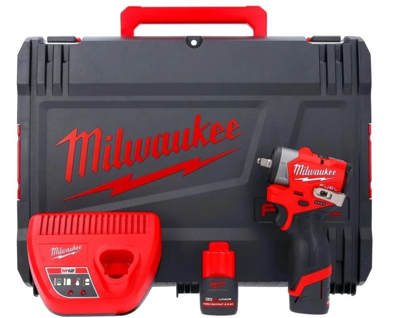 Milwaukee M12FSCIWF38-252X 12V M12 Fuel Sub Compact Cordless Brushless Impact Wrench 3/8" Friction Ring with 2 x 2.5Ah High Output Batteries, Charger & Case