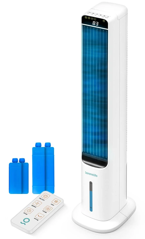 SereneLife Portable Air Cooler 5L Ice Cooling with Remote Control – Evaporative Cooling Fan 60° Oscillation 3 Speeds Timer Quiet Energy Efficient for Bedroom Home Office