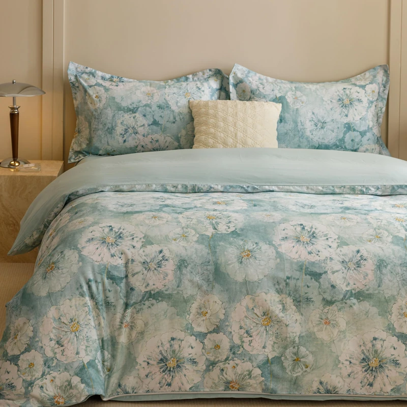 HeimenAogo Egyptian Cotton Duvet Cover Full Size Sateen Weave, Silky Soft Duvet Cover with Zipper Closure, Long Staple Cotton Bed Linen Watercolor Floral 3 Pcs