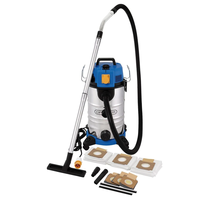 Draper 110V M-Class Dust Extractor - 35L with Power Take-Off - Industrial Wet & Dry Vacuum Cleaner - 1100W Powerful Suction - Anti-Static Hose & Auto Filter Cleaning
