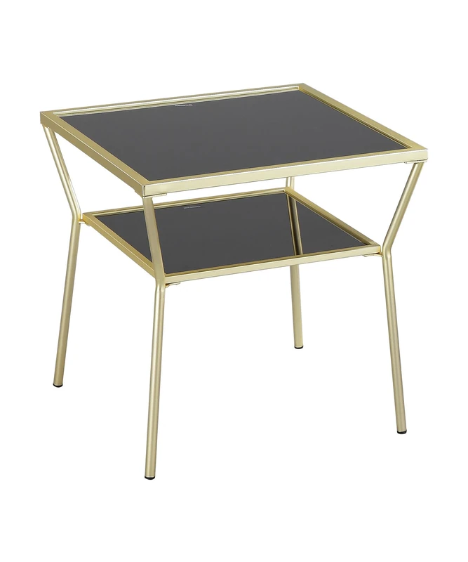 A ASPECT Fusion Glass Side End Table (50 x 50 x 50(H) cm, Brass finish/Black)
