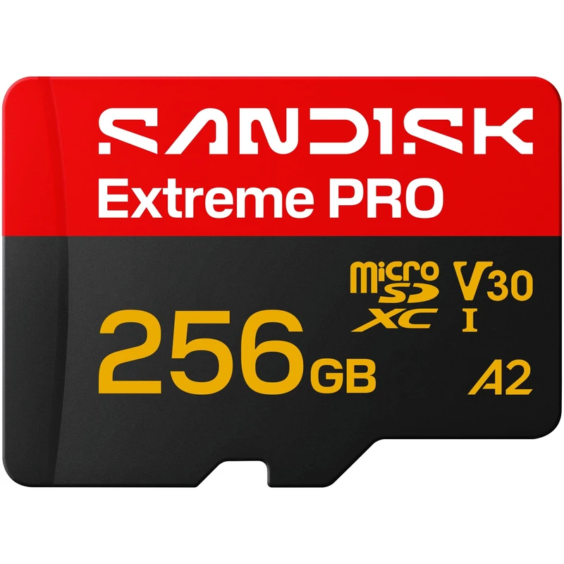 SANDISK Extreme PRO microSDXC 256GB. UHS-I + SD Adapter (up to 250MB/s read, 170MB/s write speed, 5K, 3K, 4K UHD, C10, V30, U3, A2) For Action Cams, Drones, Android devices, Laptops
