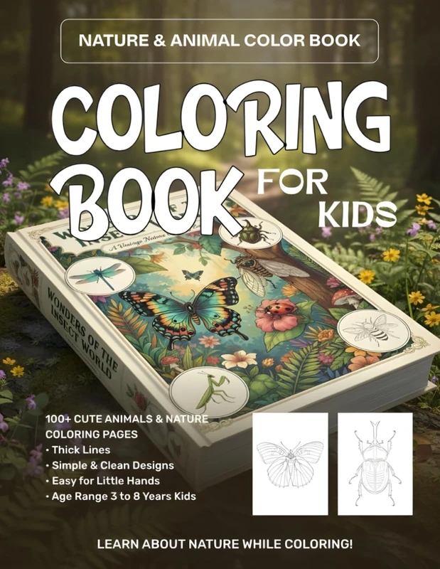 Cute Animals & Nature Coloring and Learning Book for Kids: Nature & Animal Coloring Book Ages 3–8 - Image 1