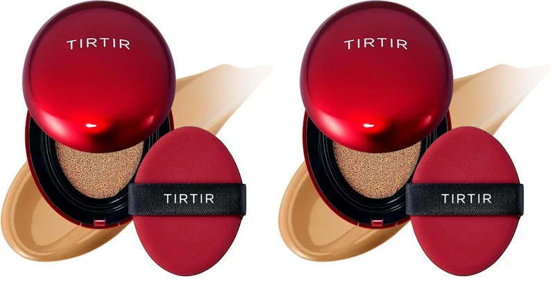 TIRTIR Mask Fit Red Cushion Foundation | Full coverage, Weightless, Skin fit, Satin Glow Finish, Korean Makeup, beauty, Tattoo cover up, Buildable (#31N French Beige, 0.63 Fl Oz) (Pack of 2)