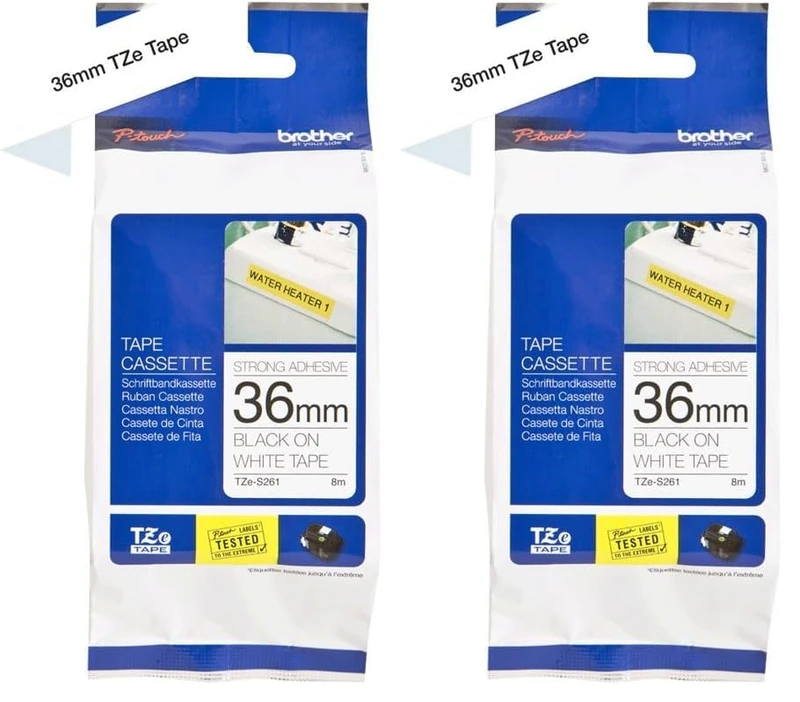 Brother TZe S261 - Laminated Extra Strength Adhesive Tape - Black on White - Roll (3.6 cm x 8 m) - 1 roll(s) (Pack of 2)