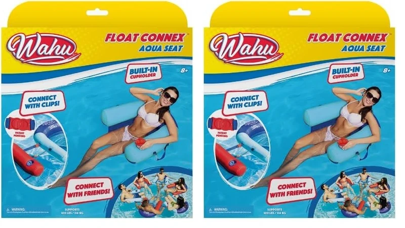 Wahu Float Connex Aqua Seat - Blue | Inflatable Pool Float with Built-in Cupholder & Chair Connector | Pool Inflatables for Adults | Ages 8+, M (Pack of 2)
