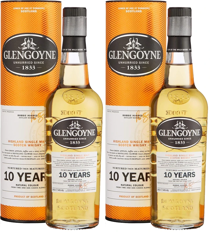 Glengoyne 10 Year Old | Highland Single Malt Scotch Whisky | 20cl 40% ABV | Award-Winning Whisky Distilled Slowly and Matured in European and American Oak | Ideal for Christmas Gifting (Pack of 2)