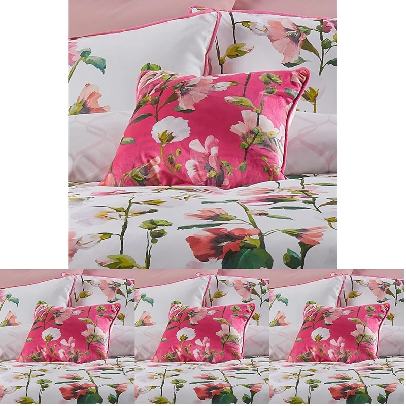 SOIREE - Luxury Floral Pink Cushion (43 x 43cm) - Reversible with 2 Colours and Filling - Botanical Design - Matching Bedding Available (Pack of 4) - Image 1