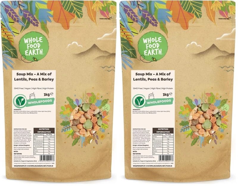 Wholefood Earth Soup Mix - A Mix of Lentils, Peas and Barley 3 kg | GMO Free | High Fibre | High Protein (Pack of 2) - Image 1