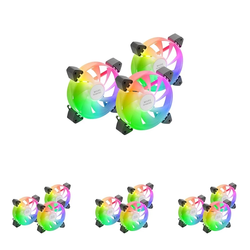 Mars Gaming MF-3A, 3x Ultra Quiet 120mm FDB Fans with ARGB Rainbow 360° Frameless Lighting, 3in1 Fans, Dual ARGB Connector, Black (Pack of 4)