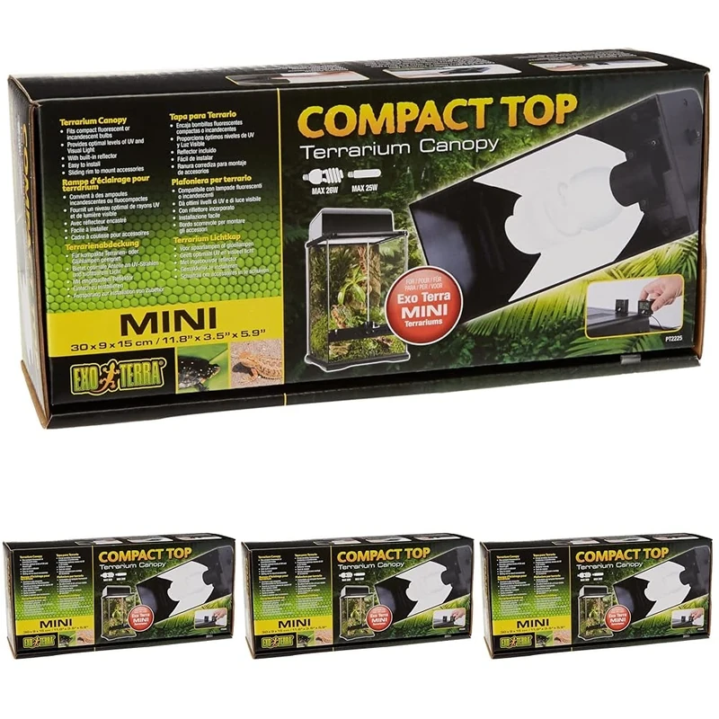 Exo Terra Compact Top, Terrarium Cover, mini, for 1 lamp, with Reflector, 30 x 9 x 15 cm, Socket E27,Black (Pack of 4)