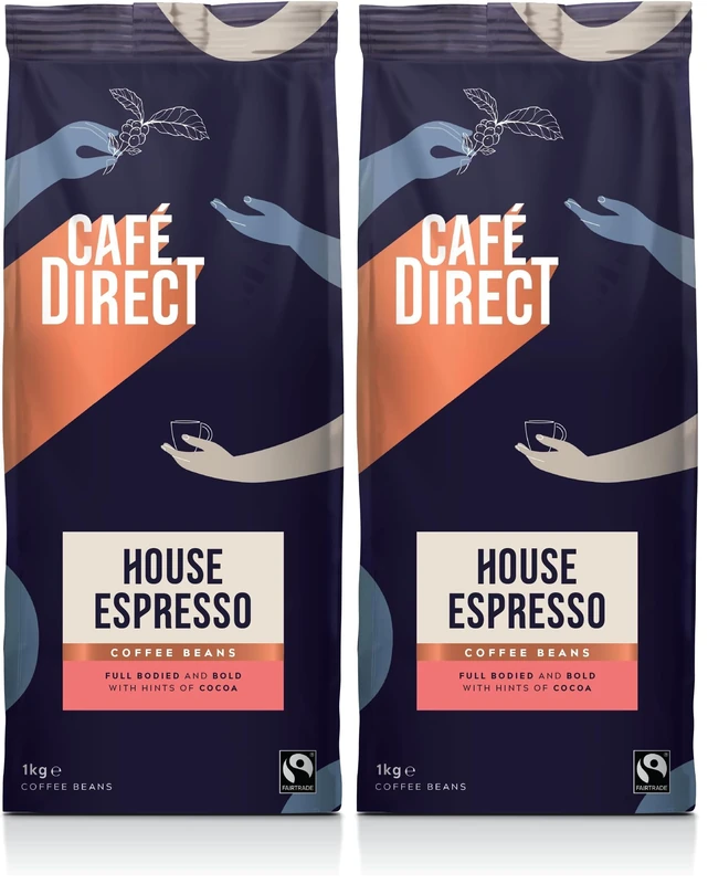 Cafédirect Familia Espresso Italian Style Coffee Beans 1kg - Dark Roasted Blend of Fairtrade Arabica and Robusta Whole Coffee Beans - Ideal for Espresso Machines (Pack of 2)